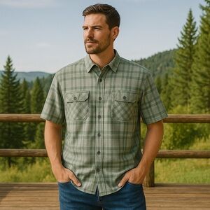 Orvis Classic Collection Green Plaid Short Sleeve XL Outdoor Shirt